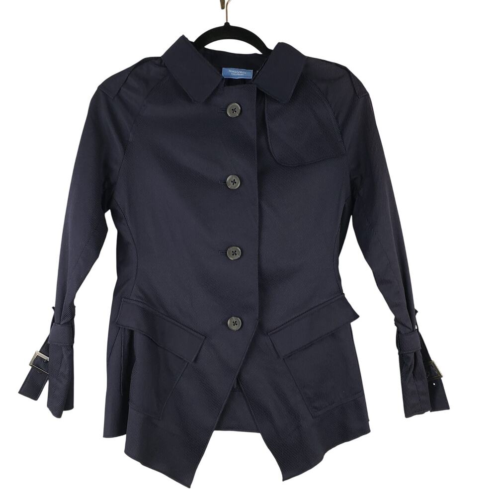 Simply Vera Wang‎ Womens XS Petite Steampunk Blazer Jacket Dark Blue Avant Garde